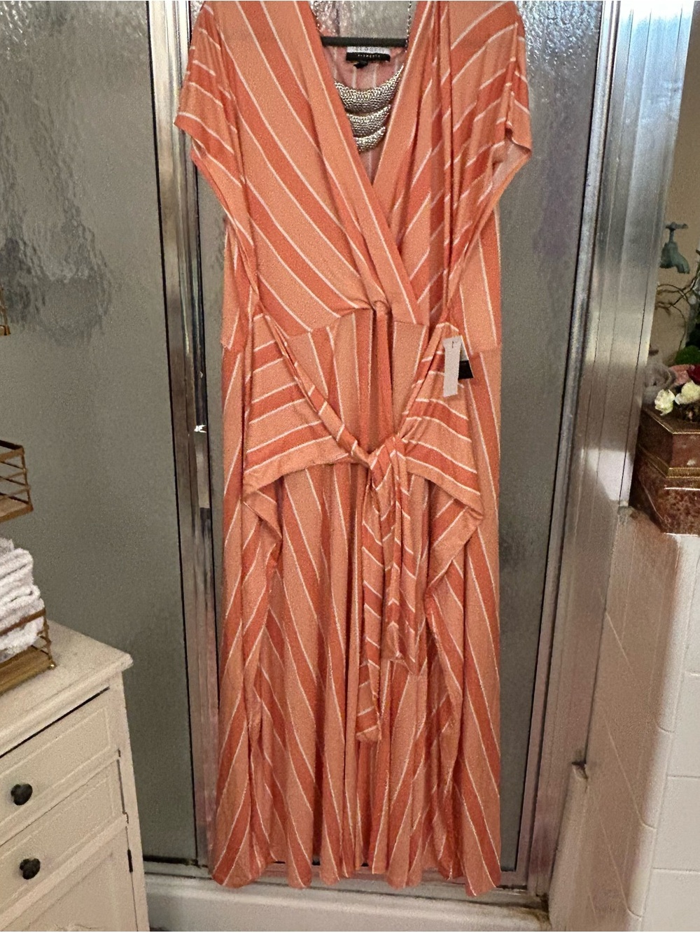 Eloquii Peach and White Striped Wrap Maxi Dress
